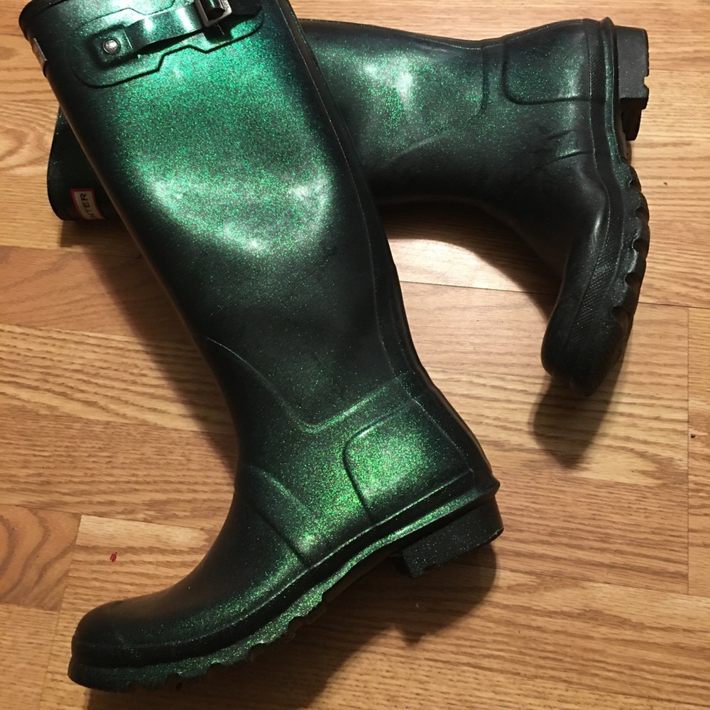 Green glitter hunter boots